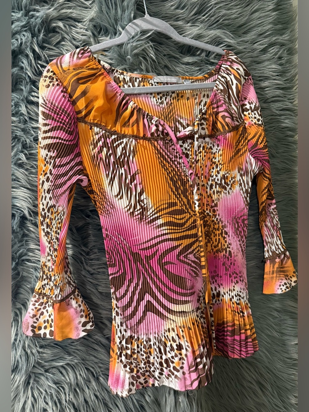 NY Collection Patterned Blouse - Size Large | Color: Orange